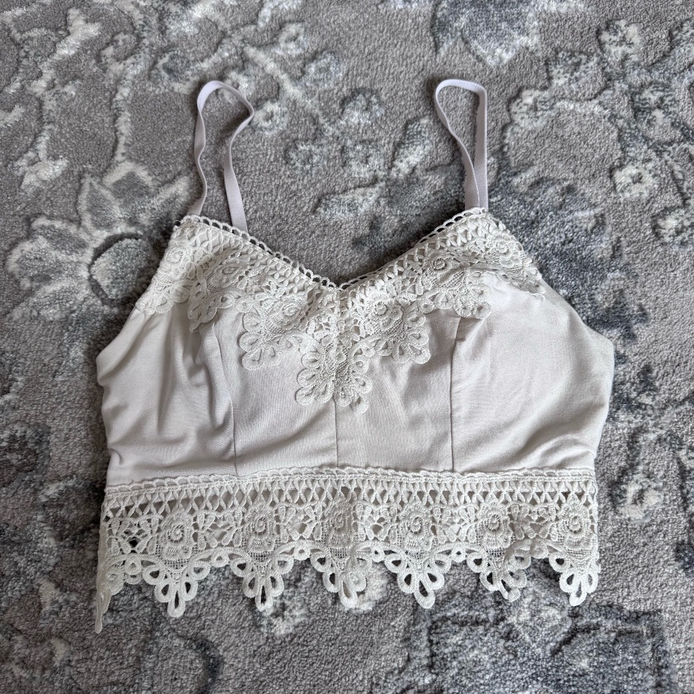White Lace Crop Top Cami Size Small
